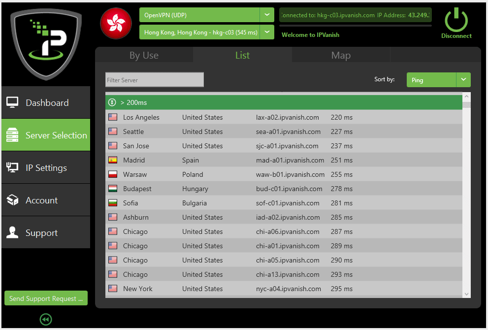 IPVanish server list