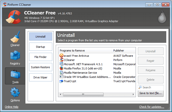 ccleaner interface